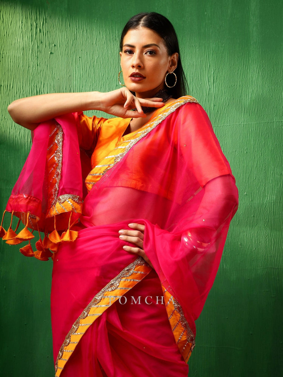 ADAA RANI PINK ORGANZA SAREE - Pomcha Jaipur