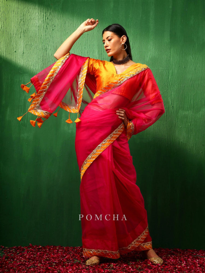 ADAA RANI PINK ORGANZA SAREE - Pomcha Jaipur