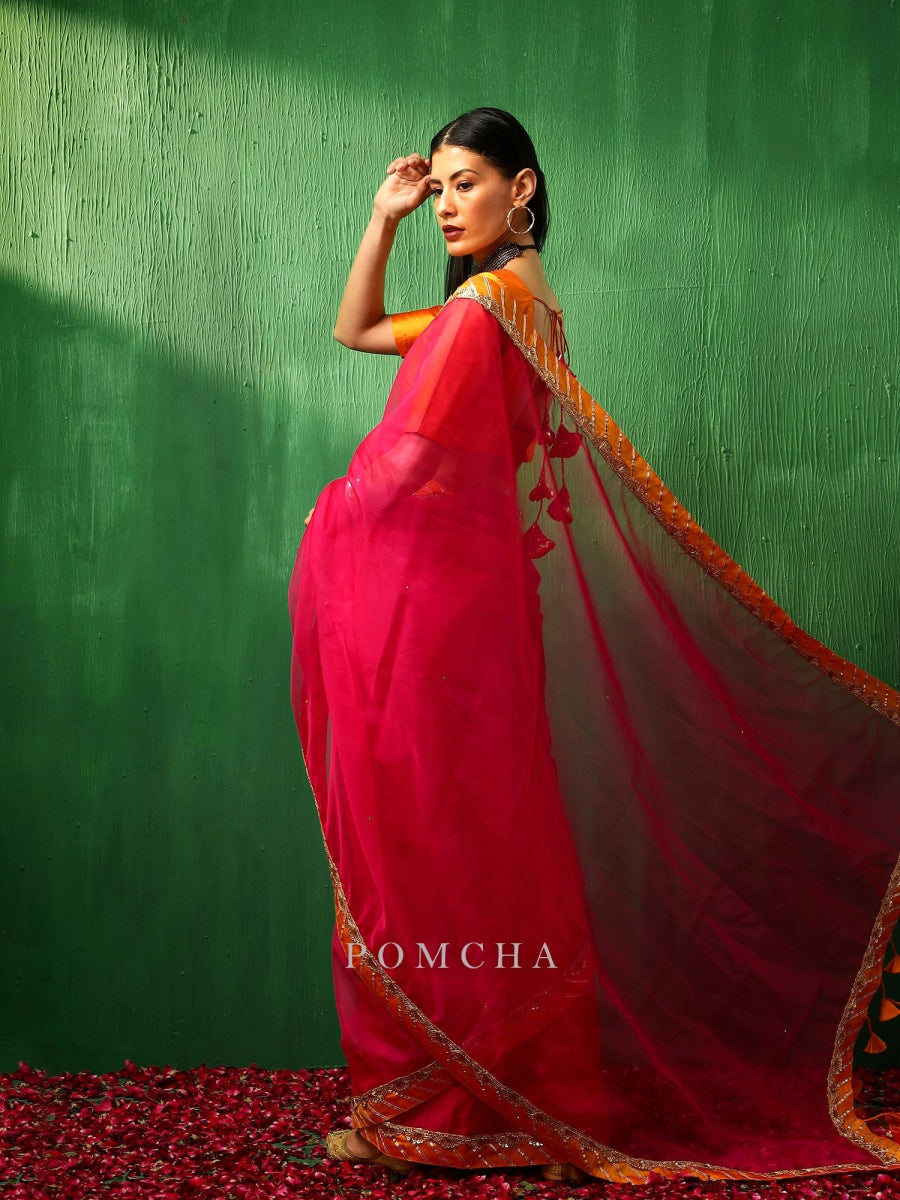 ADAA RANI PINK ORGANZA SAREE - Pomcha Jaipur