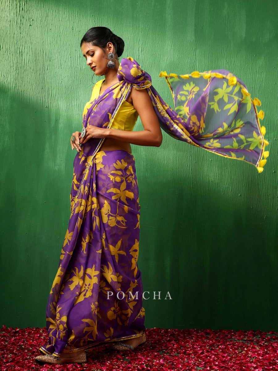 ADAA VIOLET ORGANZA SAREE - Pomcha Jaipur
