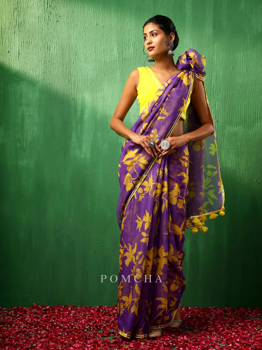ADAA VIOLET ORGANZA SAREE - Pomcha Jaipur