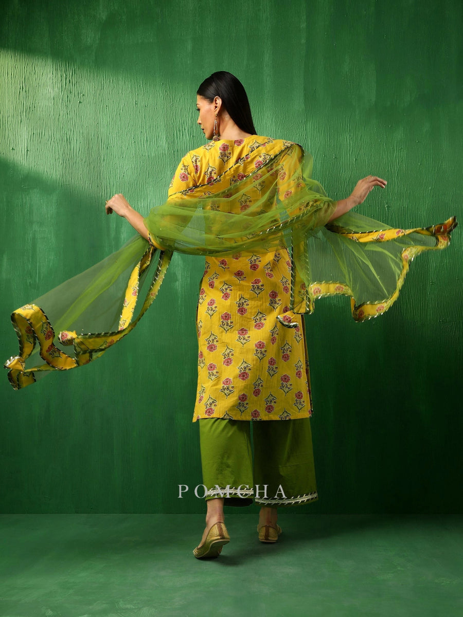 ADAA YELLOW COTTON SUIT SET - Pomcha Jaipur