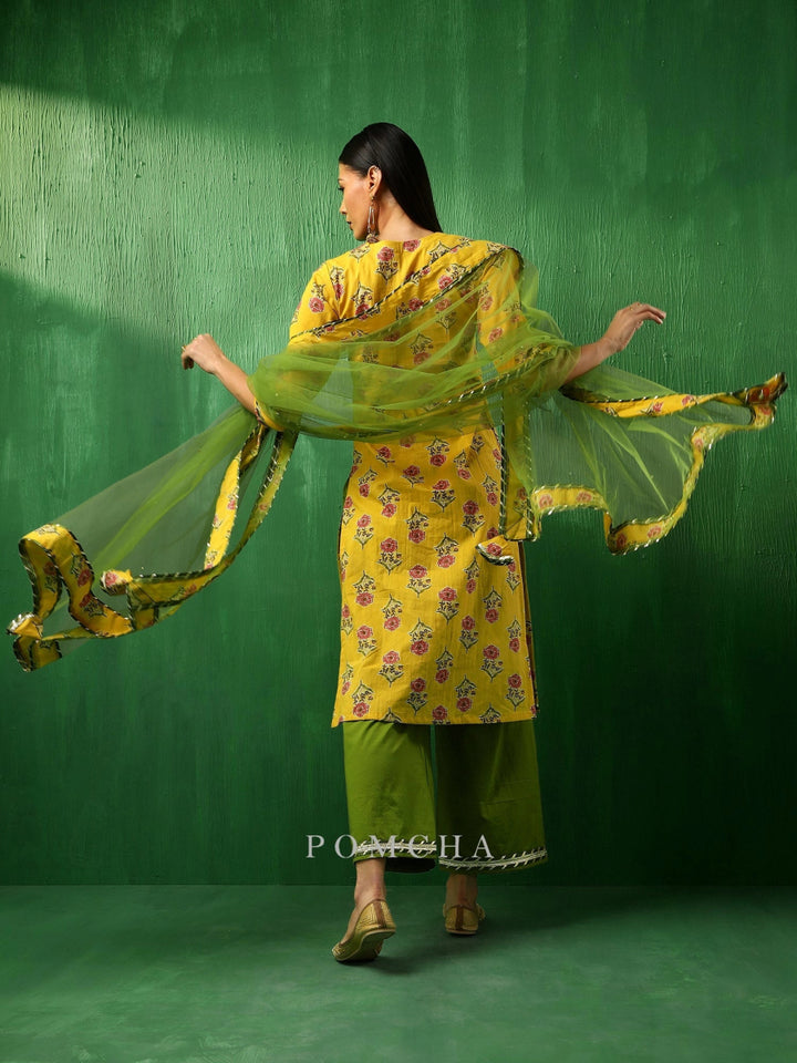 ADAA YELLOW COTTON SUIT SET - Pomcha Jaipur