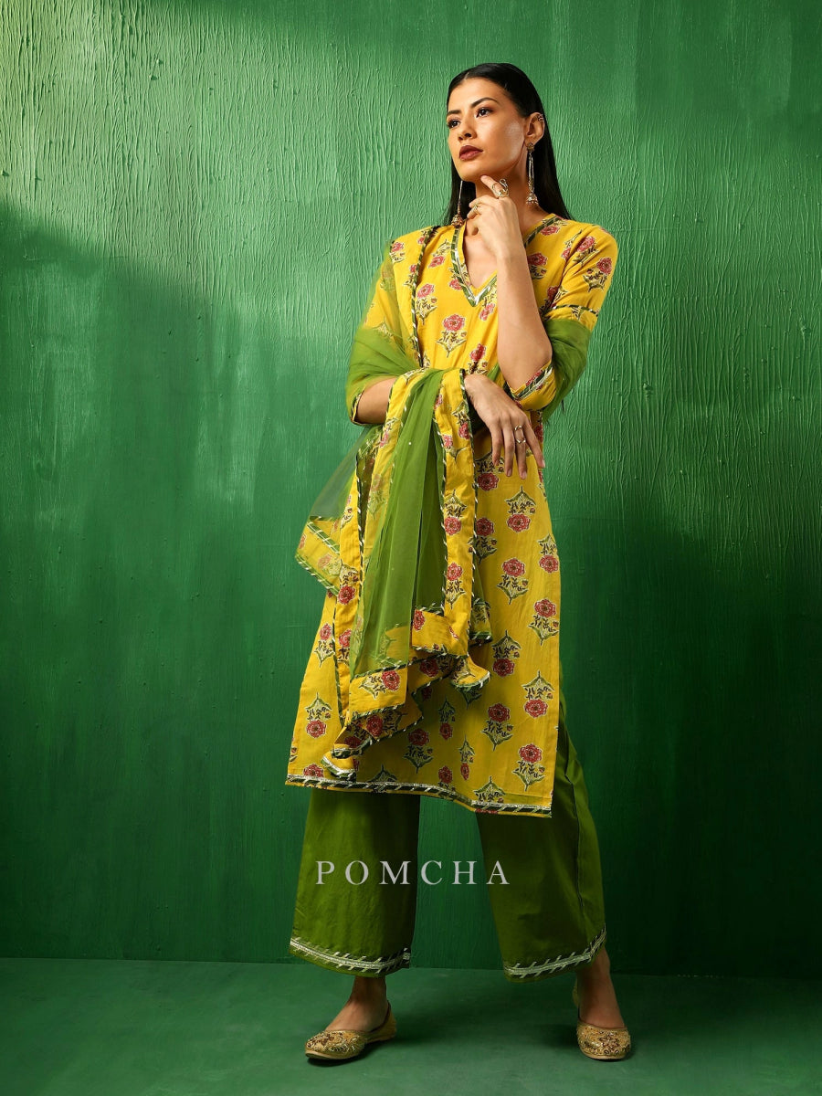 ADAA YELLOW COTTON SUIT SET - Pomcha Jaipur