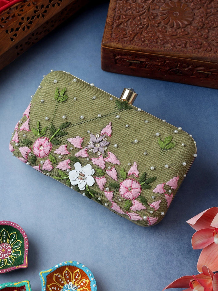 AISHA PASTEL GREEN JUTTI CLUTCH COMBO - Pomcha Jaipur