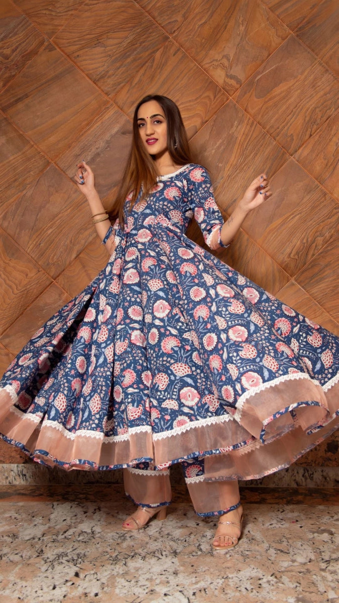 AMBAR COTTON ANARKALI SET - Pomcha Jaipur