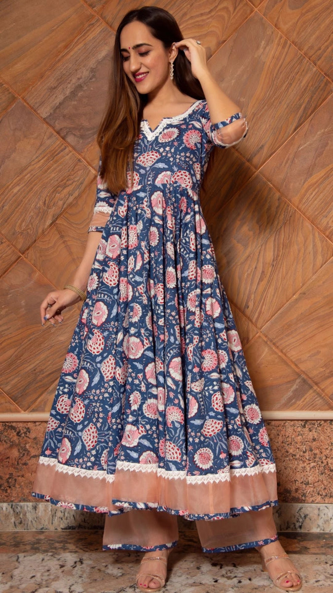 AMBAR COTTON ANARKALI SET - Pomcha Jaipur