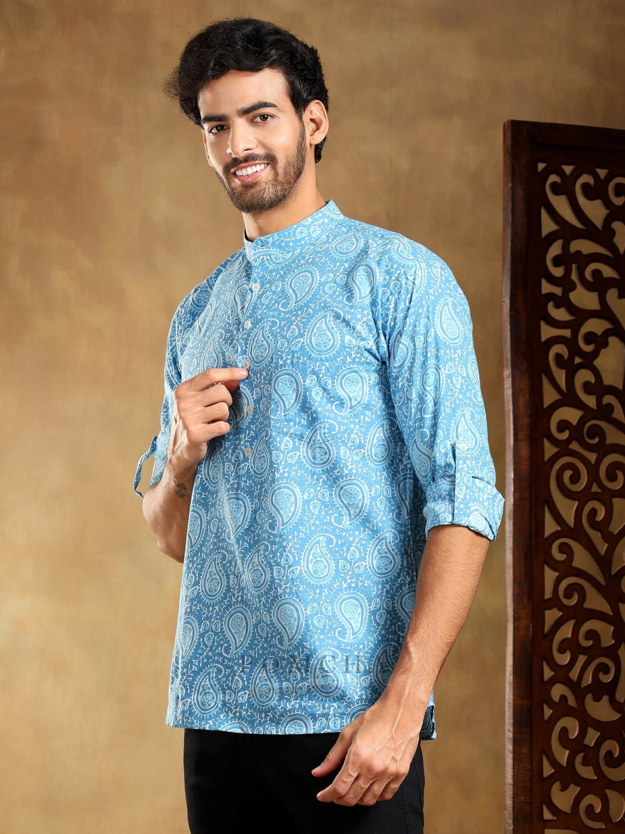 AMBER BLUE COTTON HAND BLOCK SHIRT - Pomcha Jaipur
