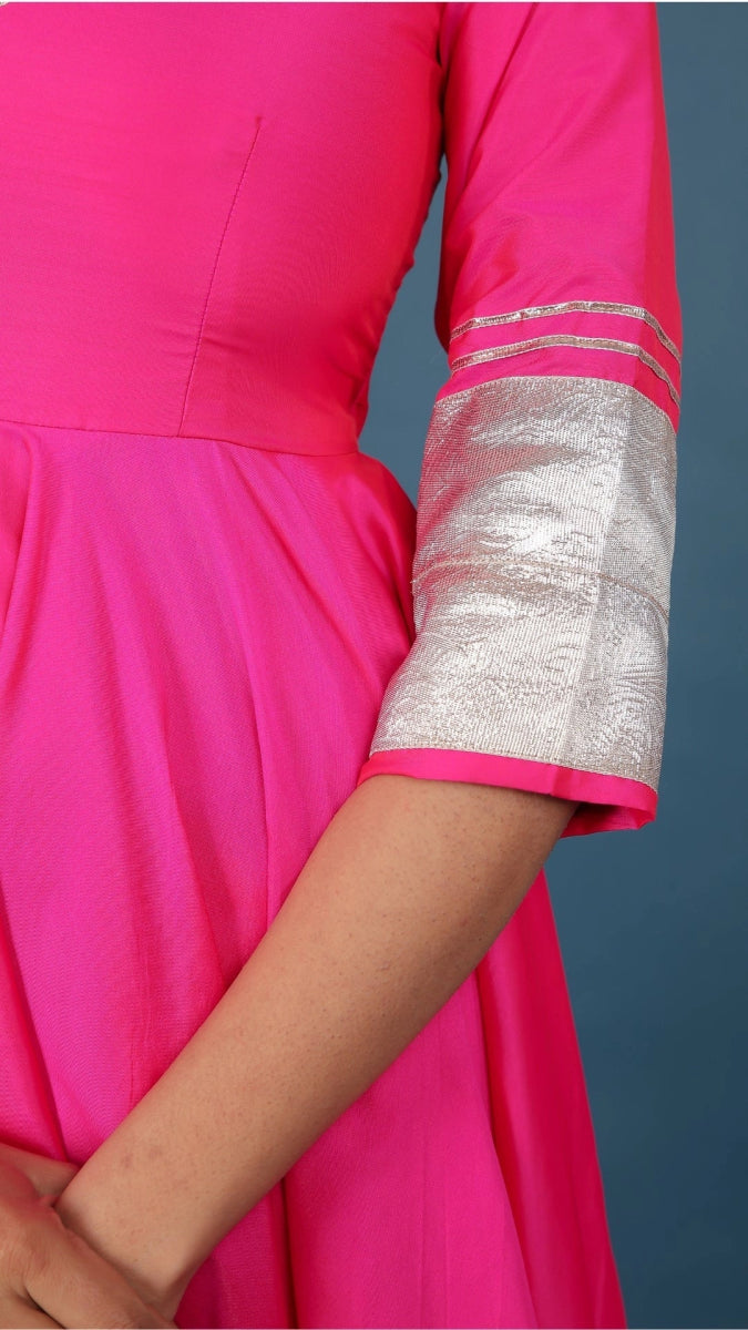 AMBER HOT PINK TAFFETA SILK ANARKALI SET - Pomcha Jaipur