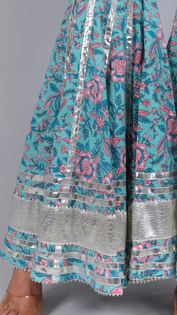 ANAM BLUE COTTON SHARARA SET - Pomcha Jaipur