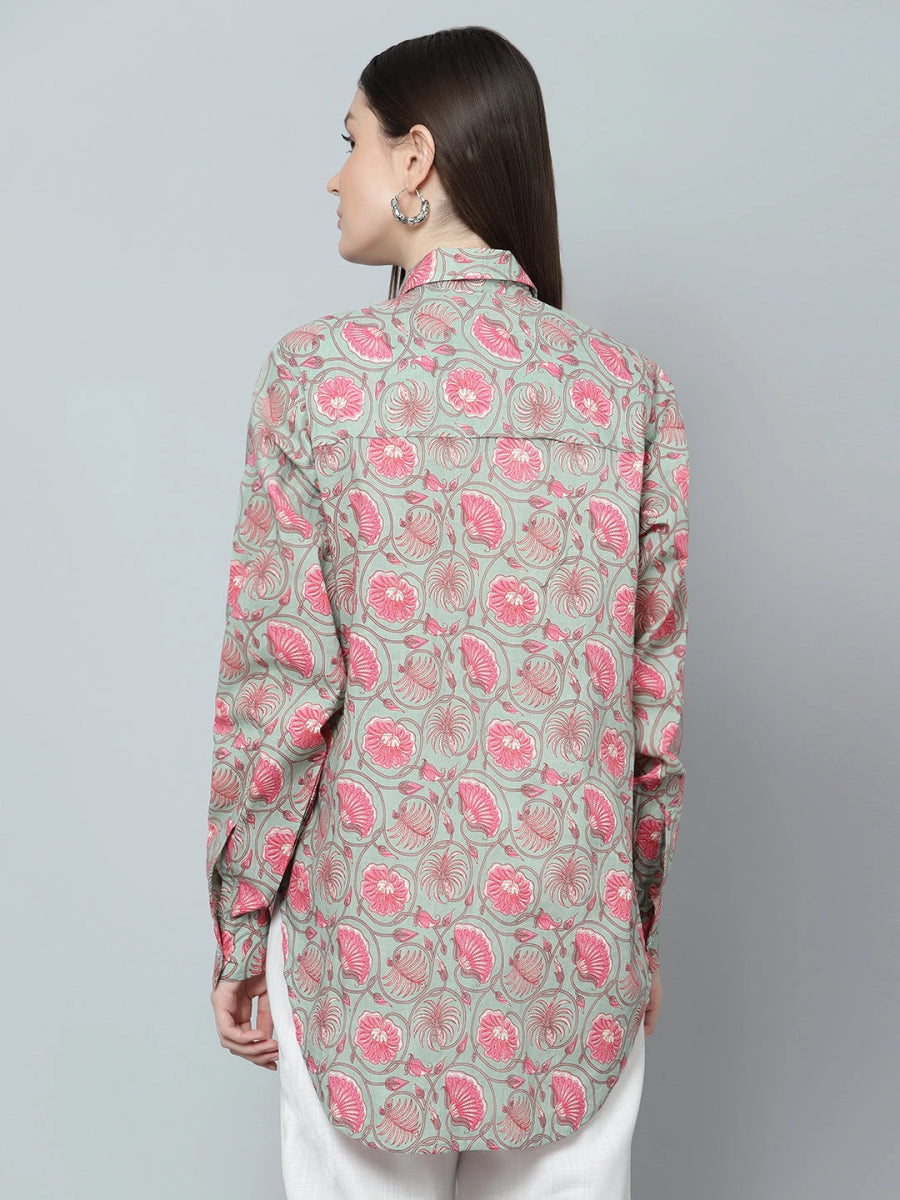ANIKA COTTON HAND BLOCK WOMEN SHIRT - Pomcha Jaipur