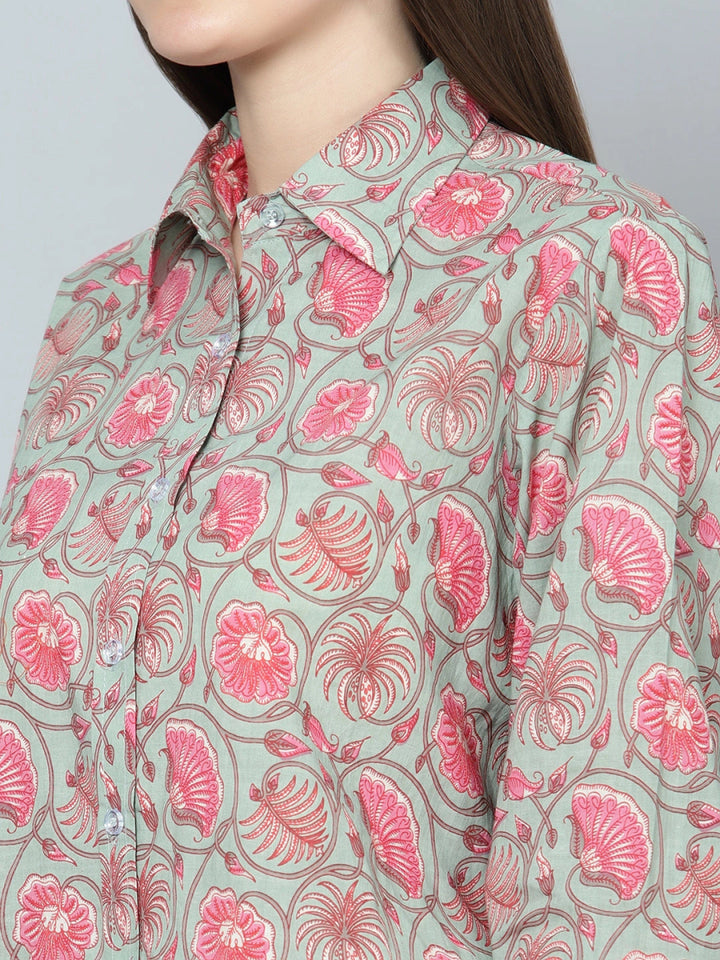 ANIKA COTTON HAND BLOCK WOMEN SHIRT - Pomcha Jaipur