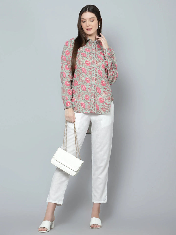 ANIKA COTTON HAND BLOCK WOMEN SHIRT - Pomcha Jaipur
