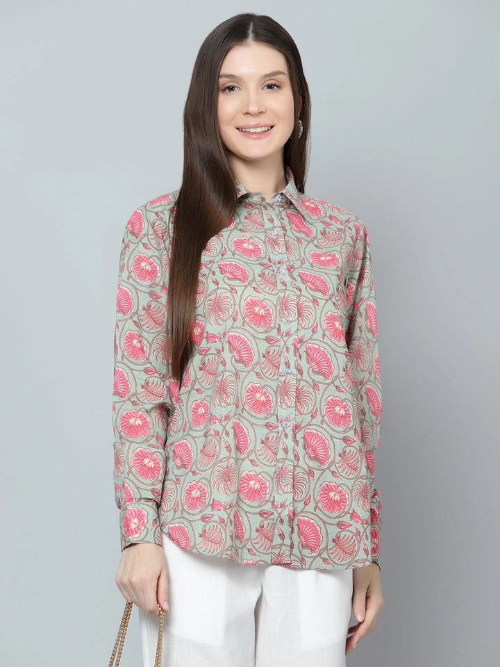 ANIKA COTTON HAND BLOCK WOMEN SHIRT - Pomcha Jaipur