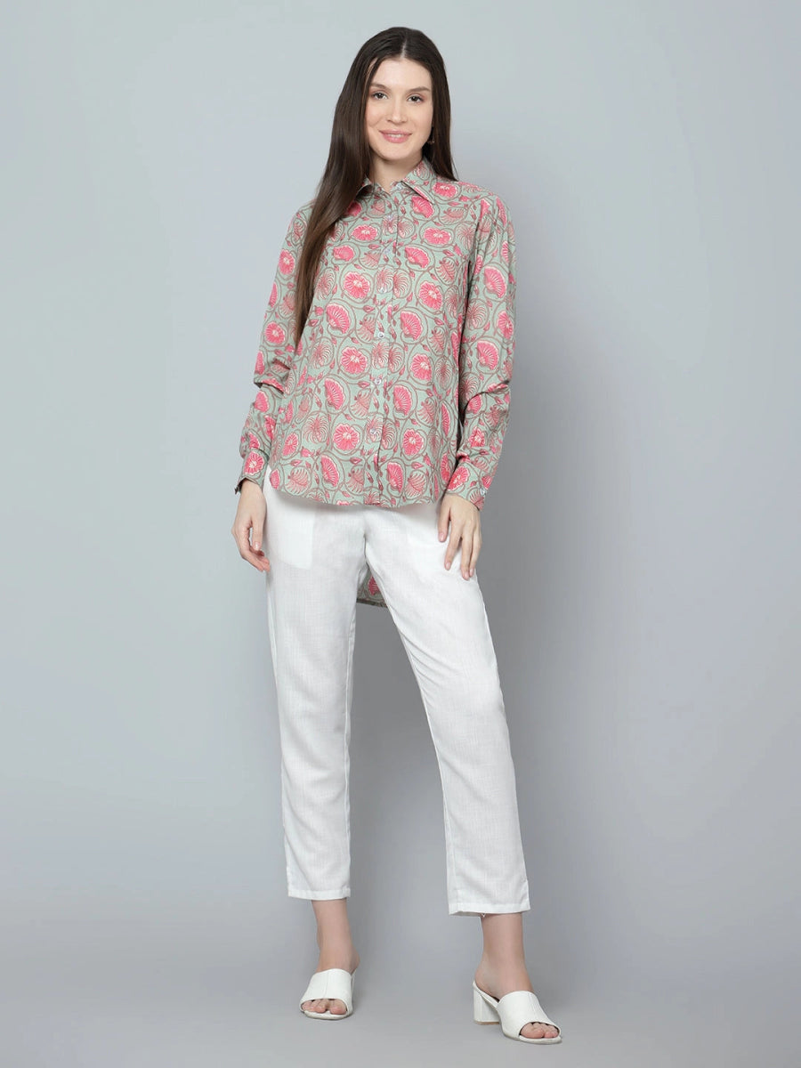 ANIKA COTTON HAND BLOCK WOMEN SHIRT - Pomcha Jaipur