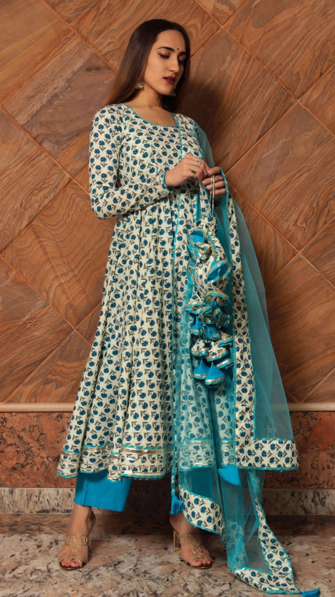 ANOKHI COTTON HAND BLOCK PRINT ANARKALI SET - Pomcha Jaipur