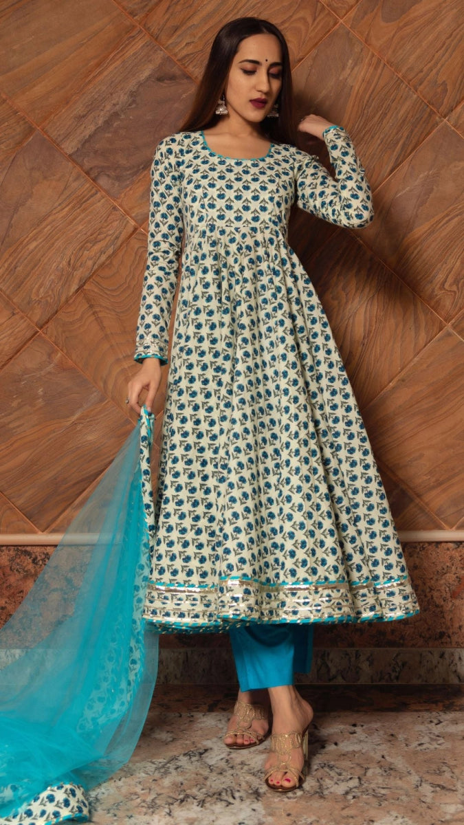 ANOKHI COTTON HAND BLOCK PRINT ANARKALI SET - Pomcha Jaipur