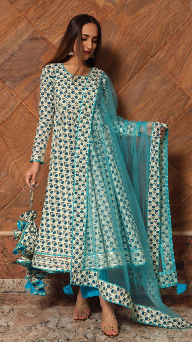 ANOKHI COTTON HAND BLOCK PRINT ANARKALI SET - Pomcha Jaipur