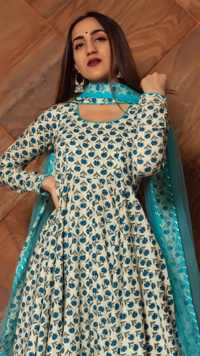 ANOKHI COTTON HAND BLOCK PRINT ANARKALI SET - Pomcha Jaipur