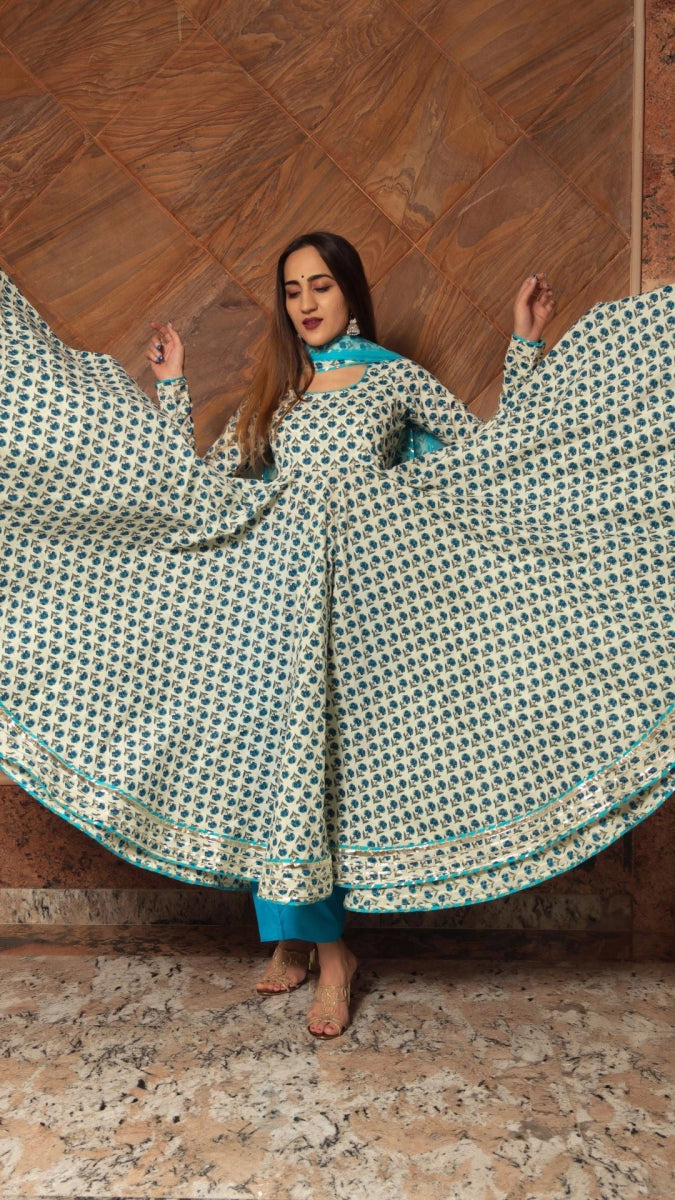 ANOKHI COTTON HAND BLOCK PRINT ANARKALI SET - Pomcha Jaipur