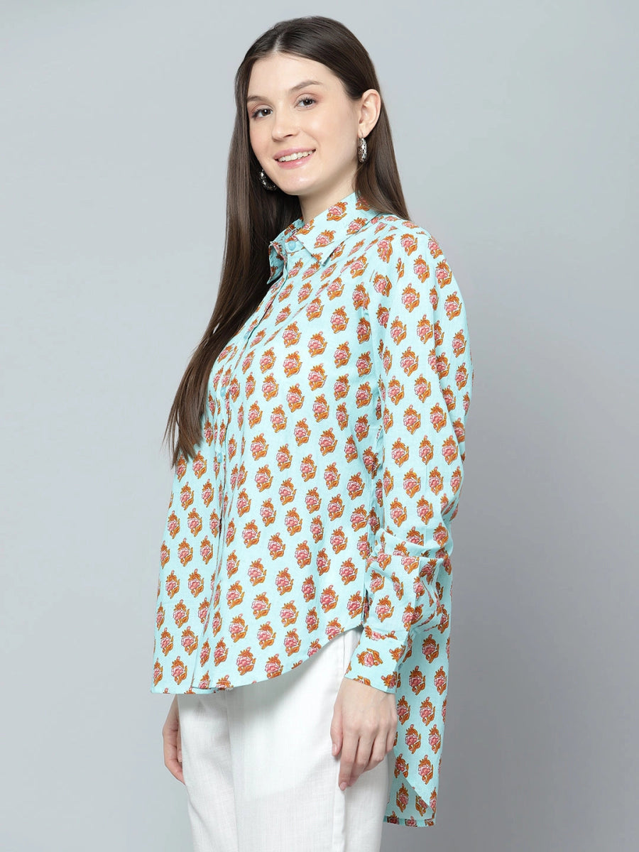 ARYA COTTON HAND BLOCK WOMEN SHIRT - Pomcha Jaipur
