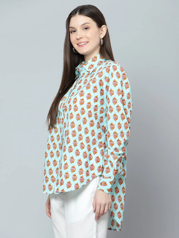 ARYA COTTON HAND BLOCK WOMEN SHIRT - Pomcha Jaipur
