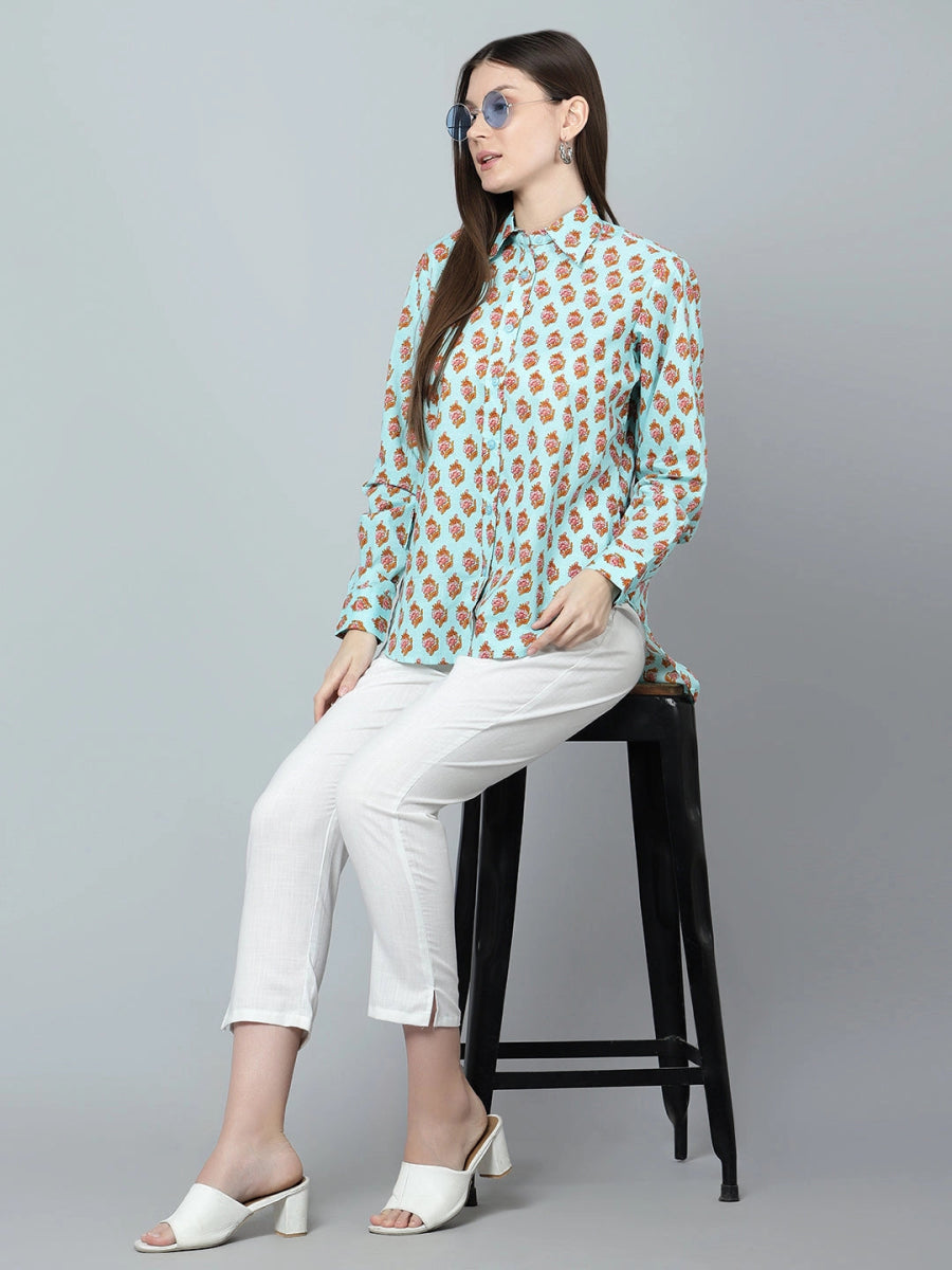 ARYA COTTON HAND BLOCK WOMEN SHIRT - Pomcha Jaipur