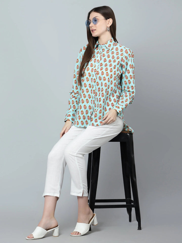 ARYA COTTON HAND BLOCK WOMEN SHIRT - Pomcha Jaipur