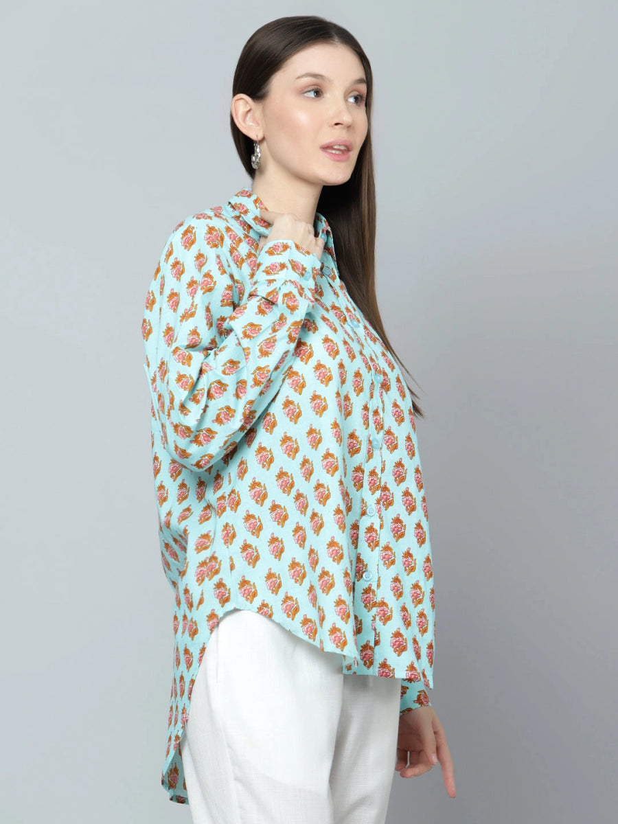 ARYA COTTON HAND BLOCK WOMEN SHIRT - Pomcha Jaipur
