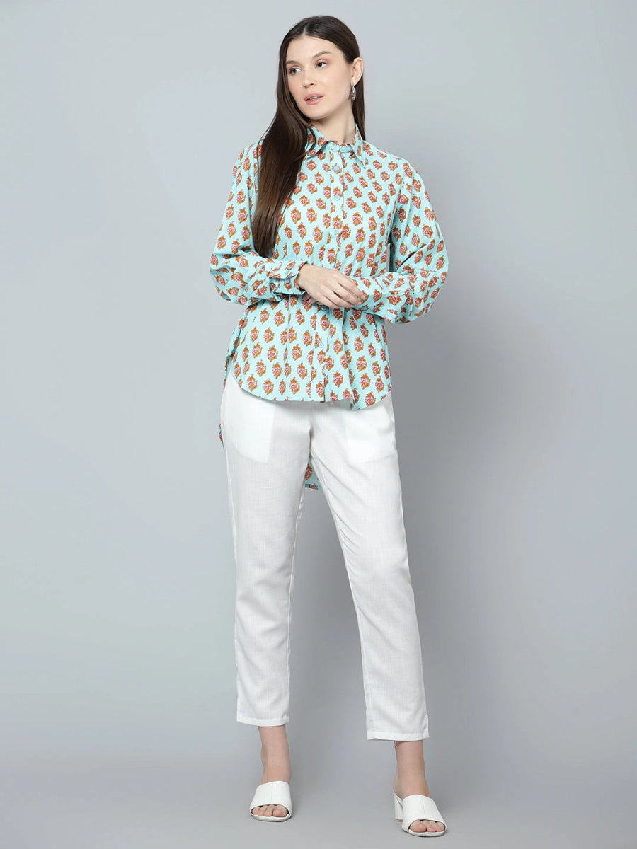 ARYA COTTON HAND BLOCK WOMEN SHIRT - Pomcha Jaipur