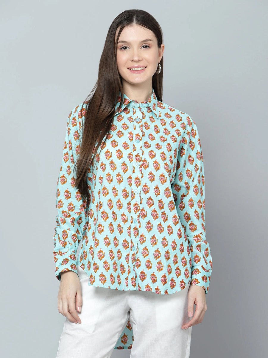 ARYA COTTON HAND BLOCK WOMEN SHIRT - Pomcha Jaipur
