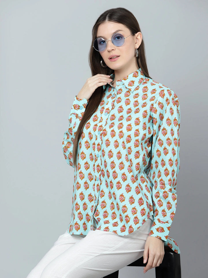 ARYA COTTON HAND BLOCK WOMEN SHIRT - Pomcha Jaipur