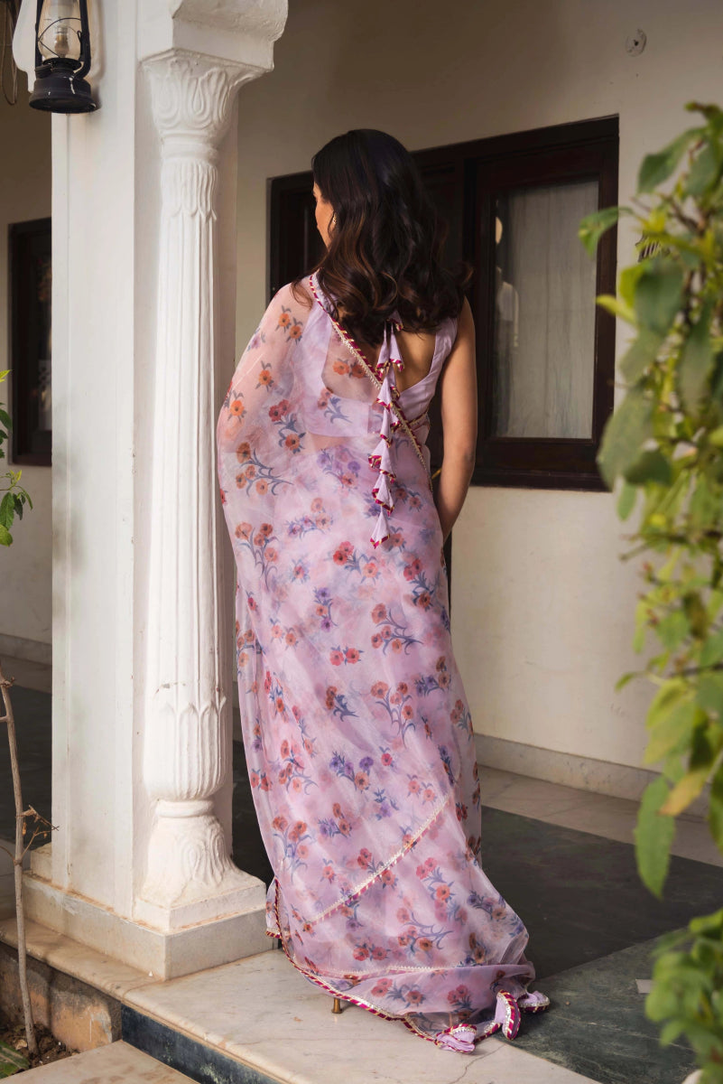 Aster Lavender Organza Printed Saree - Pomcha Jaipur