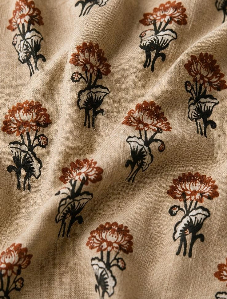 AUTUM BLOSSOM HAND BLOCK PRINT COTTON FABRIC - Pomcha Jaipur