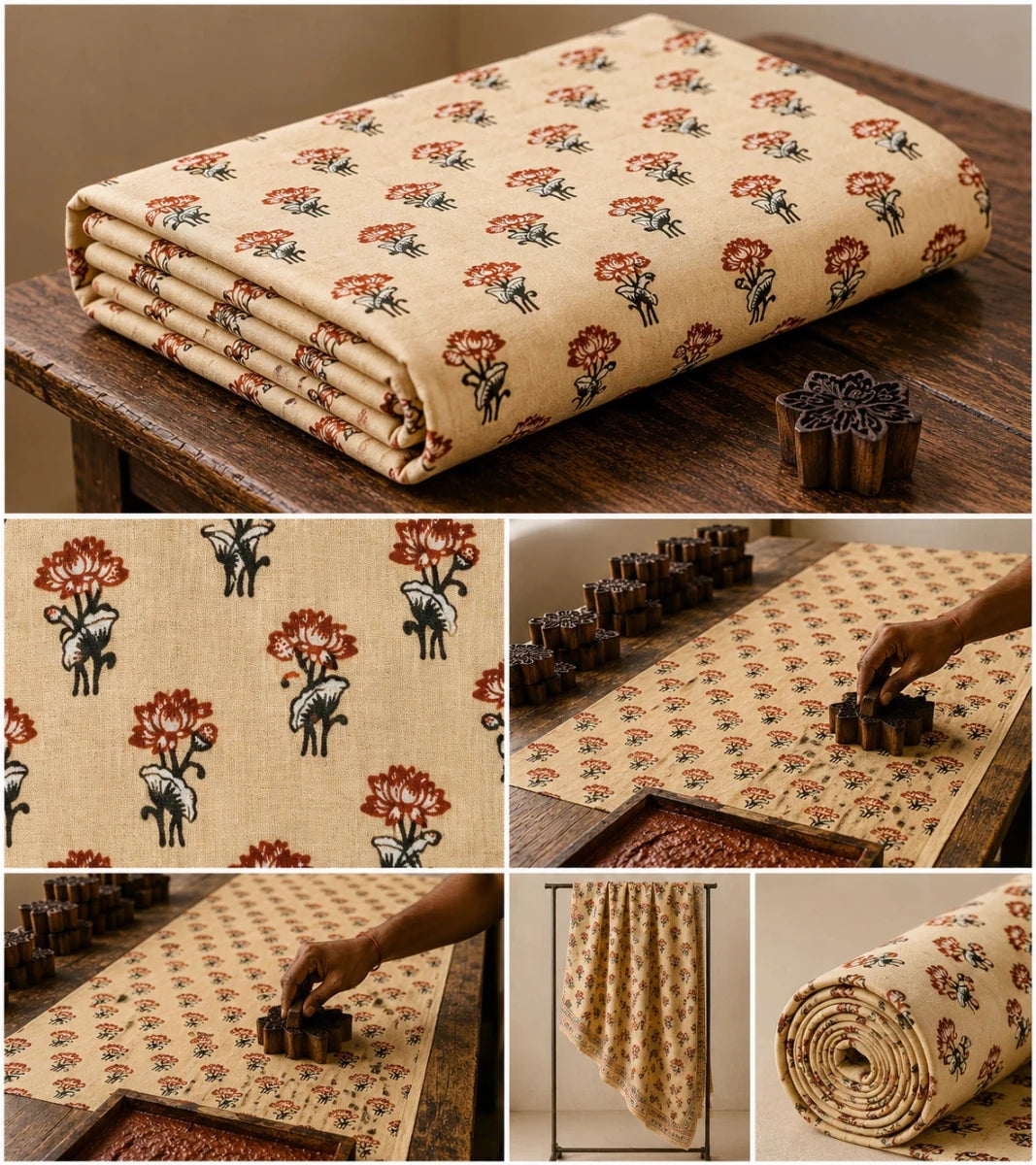 AUTUM BLOSSOM HAND BLOCK PRINT COTTON FABRIC - Pomcha Jaipur
