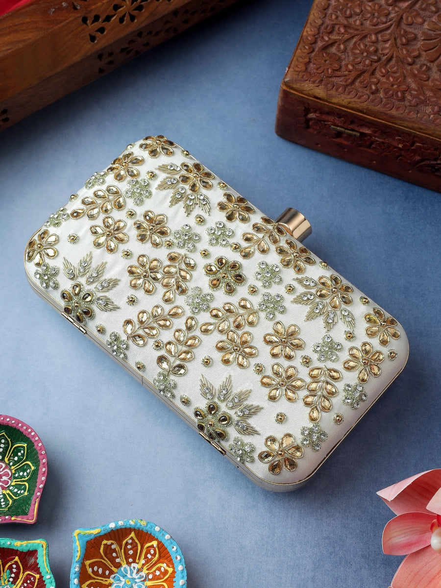 AYESHA OFF WHITE JUTTI CLUTCH COMBO - Pomcha Jaipur