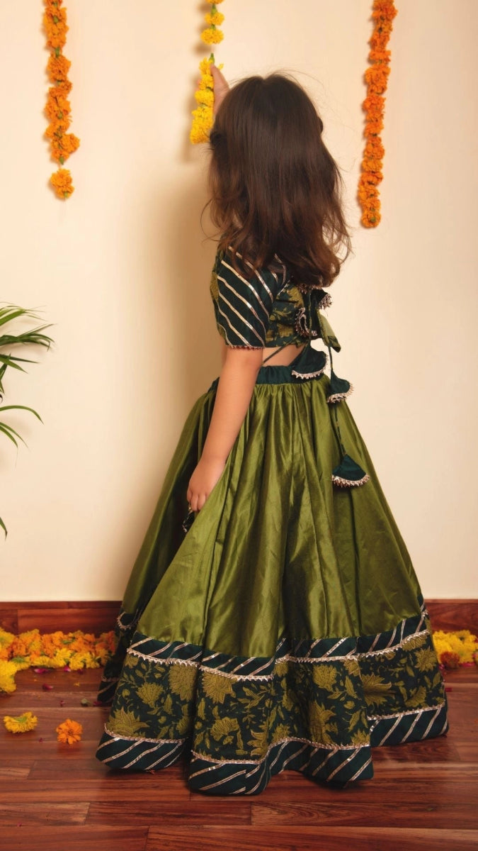 BACHAPAN IDIKA GREEN LEHENGA SET - Pomcha Jaipur
