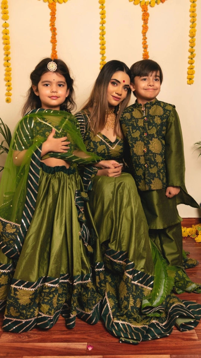BACHAPAN IDIKA GREEN LEHENGA SET - Pomcha Jaipur