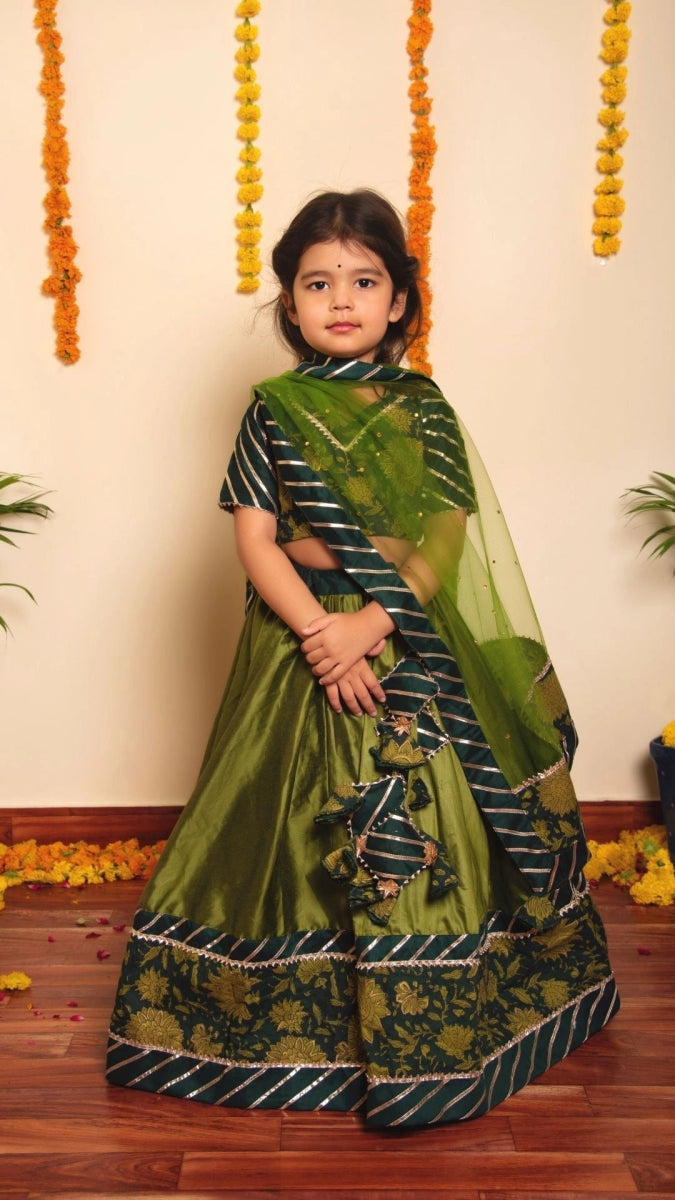 BACHAPAN IDIKA GREEN LEHENGA SET - Pomcha Jaipur