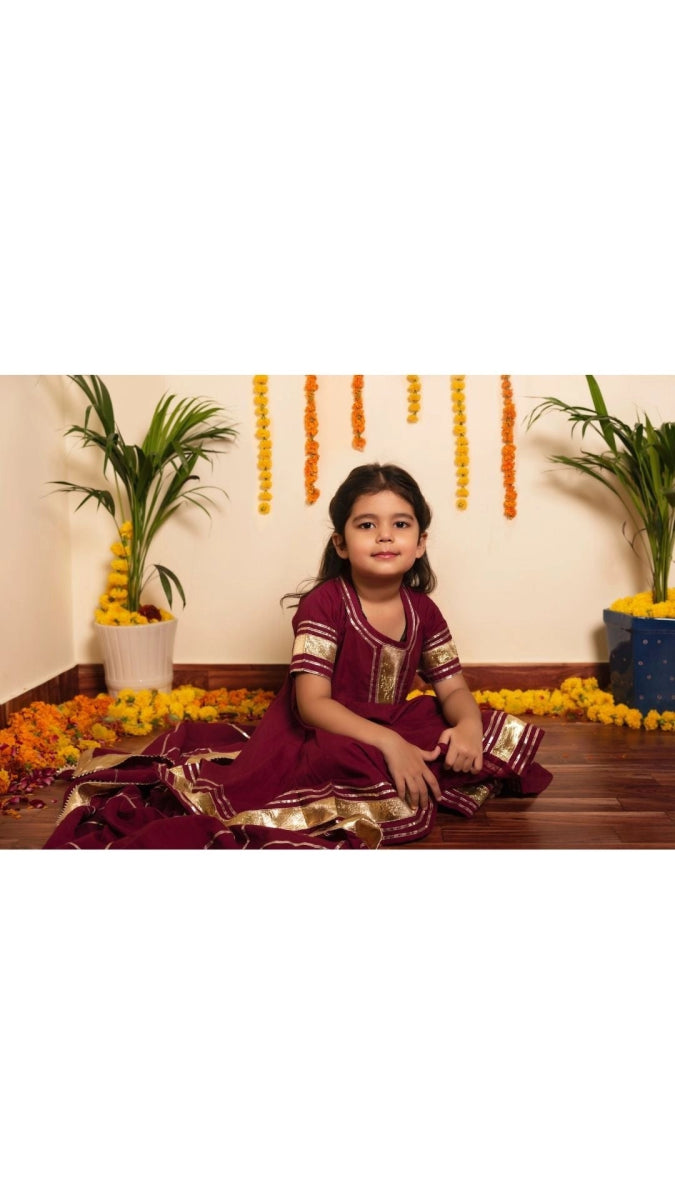 BACHPAN BURGUNDY ANARKALI SET - Pomcha Jaipur