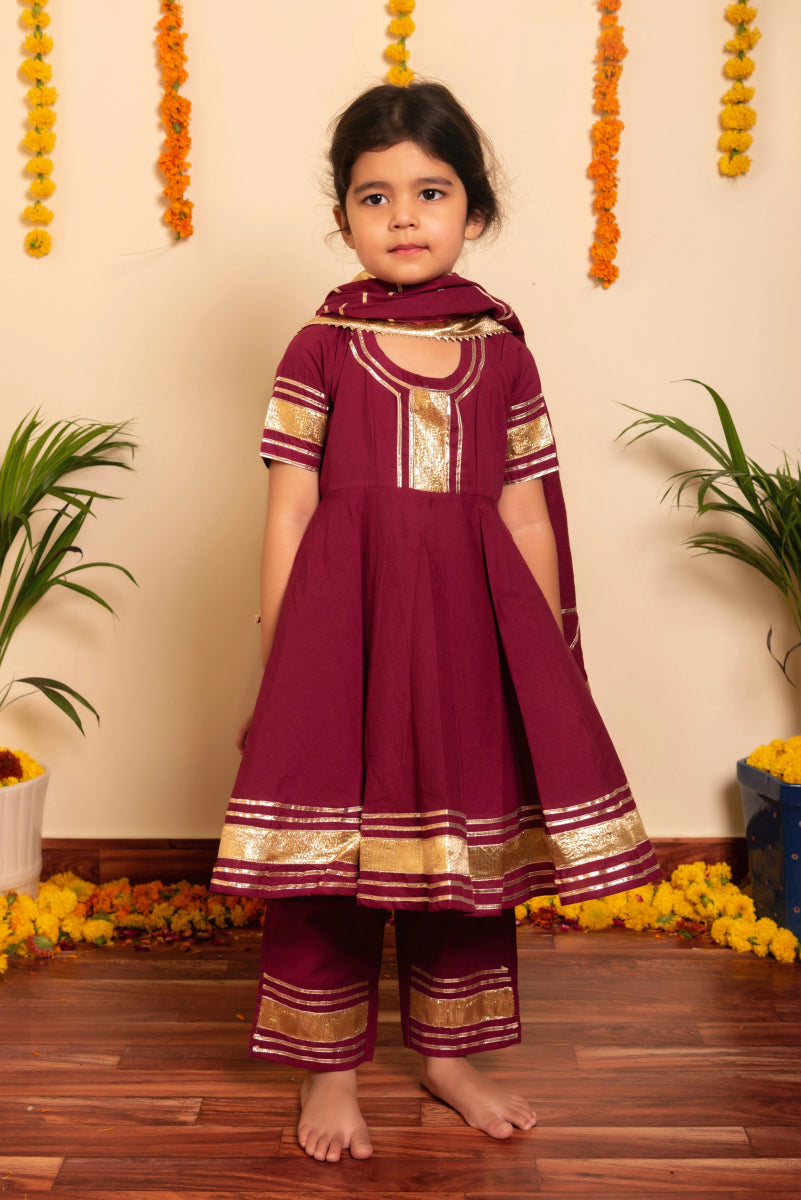 BACHPAN BURGUNDY ANARKALI SET - Pomcha Jaipur