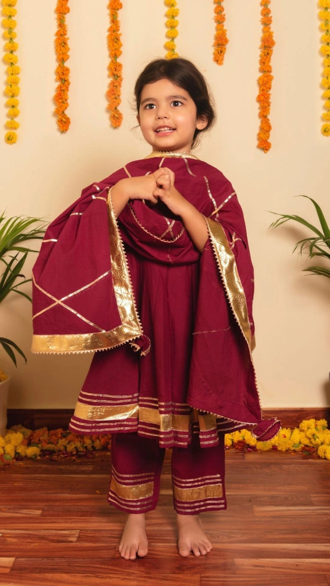 BACHPAN BURGUNDY ANARKALI SET - Pomcha Jaipur