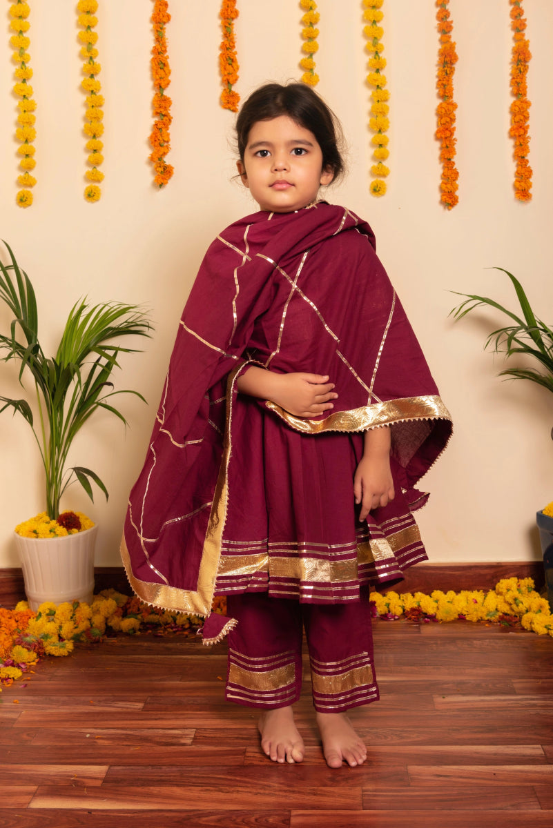 BACHPAN BURGUNDY ANARKALI SET - Pomcha Jaipur
