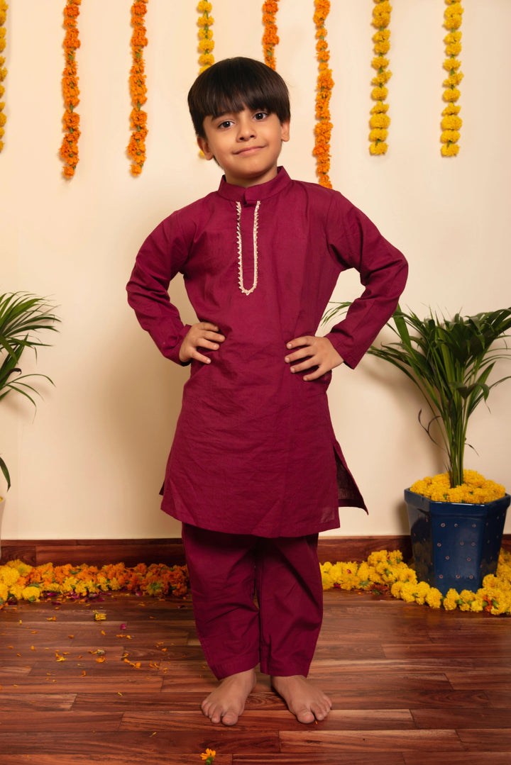 BACHPAN BURGUNDY KURTA PANT SET - Pomcha Jaipur