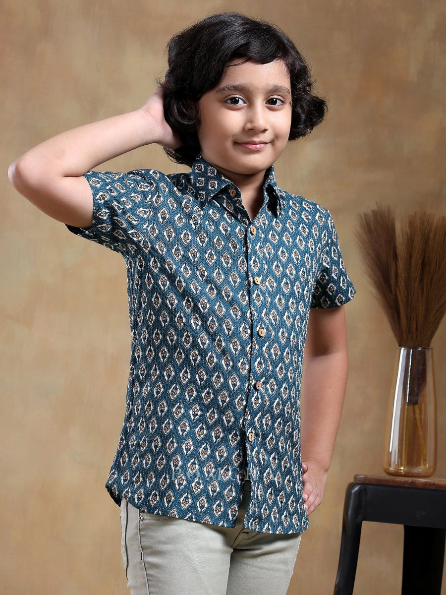 BACHPAN DAHLEEZ BLUE COTTON HAND BLOCK SHIRT - Pomcha Jaipur