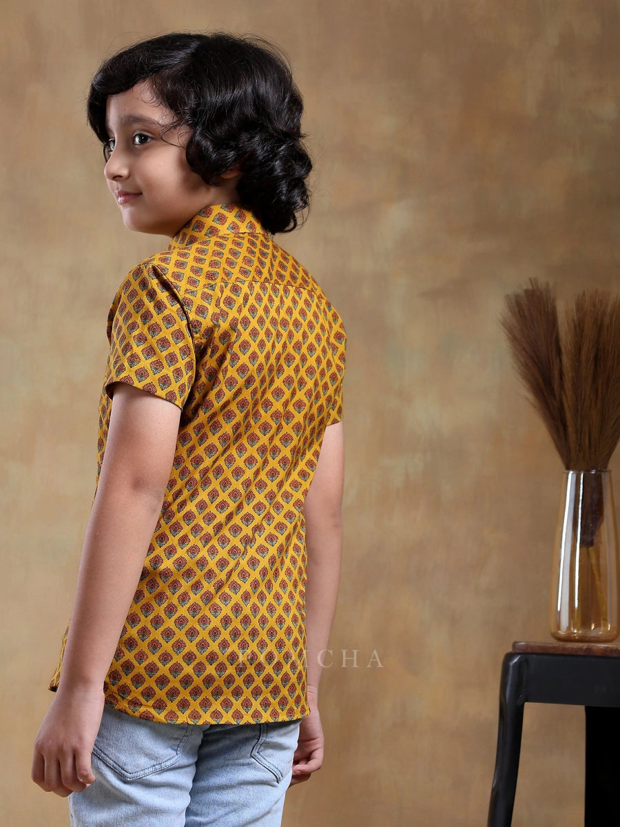 BACHPAN DARPAN MUSTARD COTTON HAND BLOCK SHIRT - Pomcha Jaipur