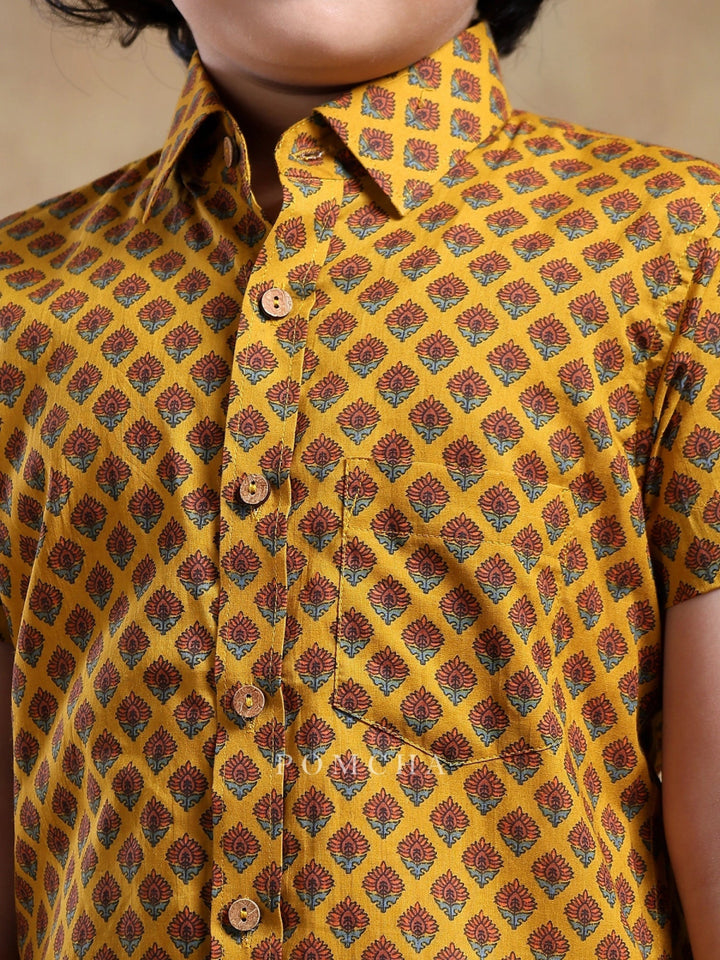 BACHPAN DARPAN MUSTARD COTTON HAND BLOCK SHIRT - Pomcha Jaipur