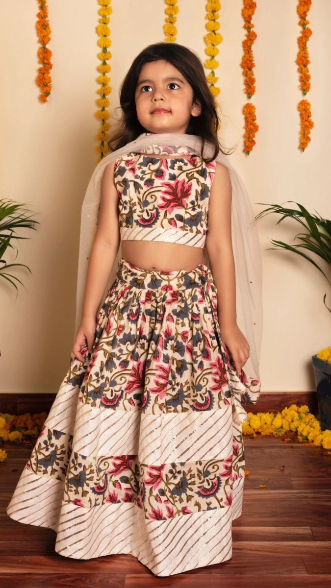 BACHPAN GARDEN ROSE LEHENGA SET - Pomcha Jaipur