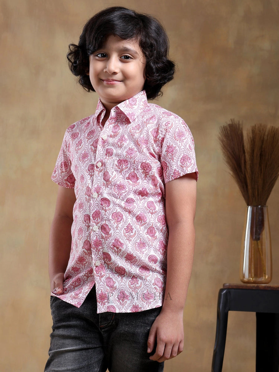 BACHPAN GULABI PHOOL COTTON HAND BLOCK SHIRT - Pomcha Jaipur