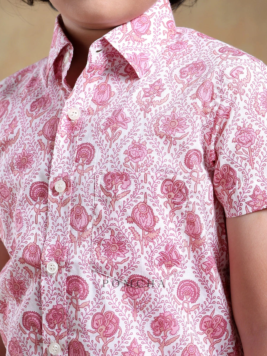 BACHPAN GULABI PHOOL COTTON HAND BLOCK SHIRT - Pomcha Jaipur